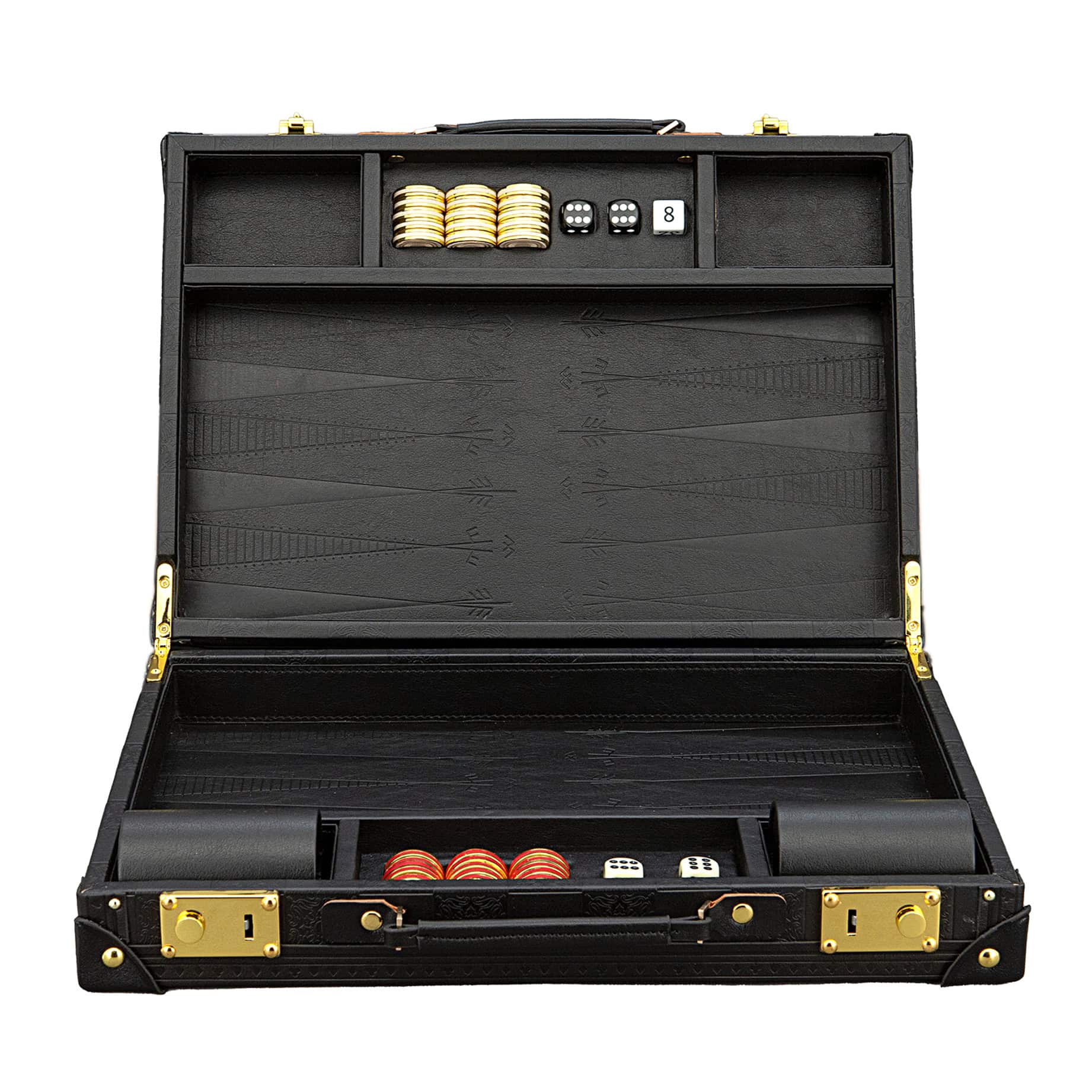 Dal Rossi Italy Obsidian Black PU Leather 15 inch Backgammon