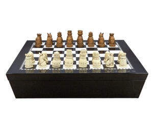 Dal Rossi Italy Chess set with Black and White High Gloss Finish Angular Chess Box 20” with compartments  and Medieval Chess Pieces Polyresin