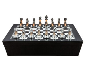 Dal Rossi Italy Chess set with Black and White High Gloss Finish Angular Chess Box 20” with compartments  and Staunton Metal/Marble Finish Chessmen