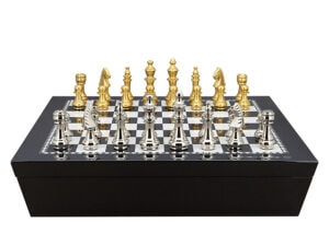 Dal Rossi Italy Chess set with Black and White High Gloss Finish Angular Chess Box 20” with compartments  and Staunton Silver and GOLD Chessmen 100mm