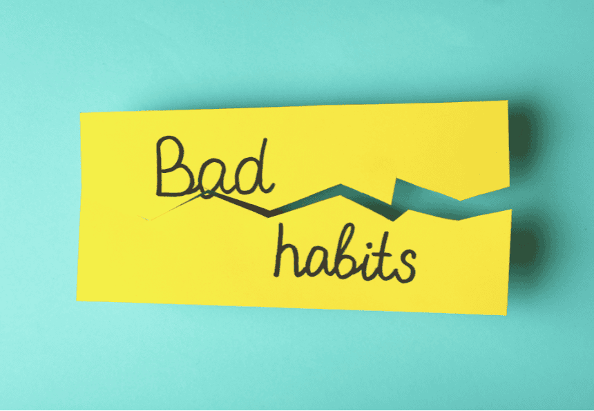 Yellow paper labelled Bad Habits torn in half