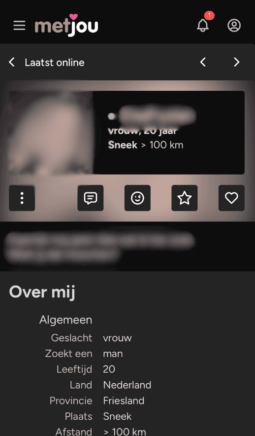 Profiel screenshot op mobiel