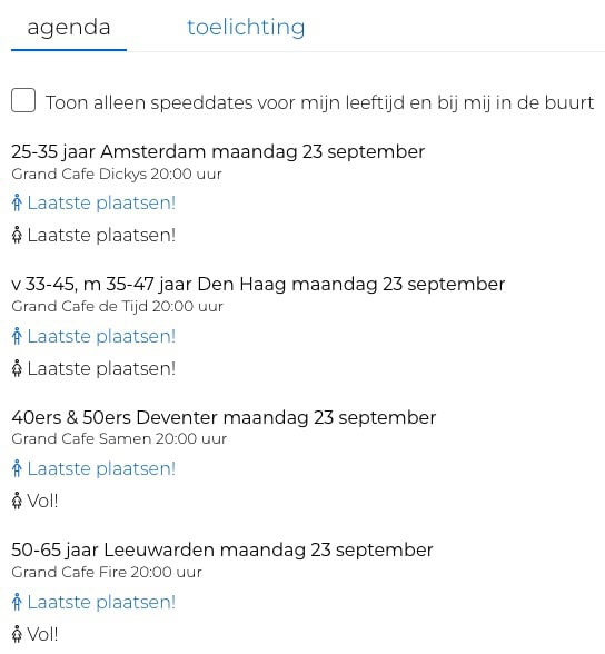 Speeddaten agenda