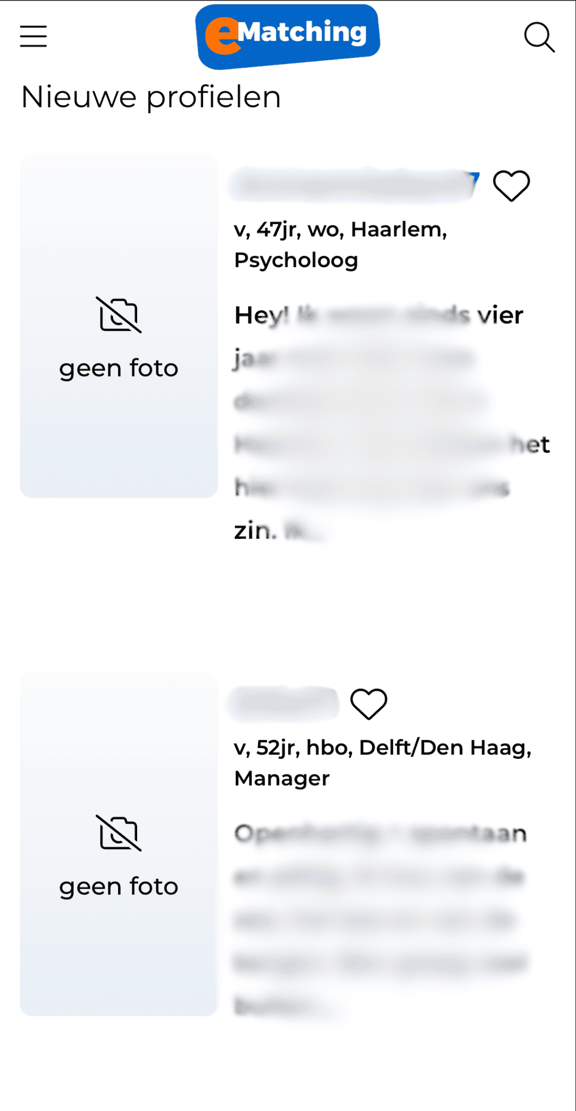 Screenshot mobiel nieuwe profielen