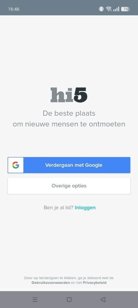 Beginscherm Hi5 Mobiel