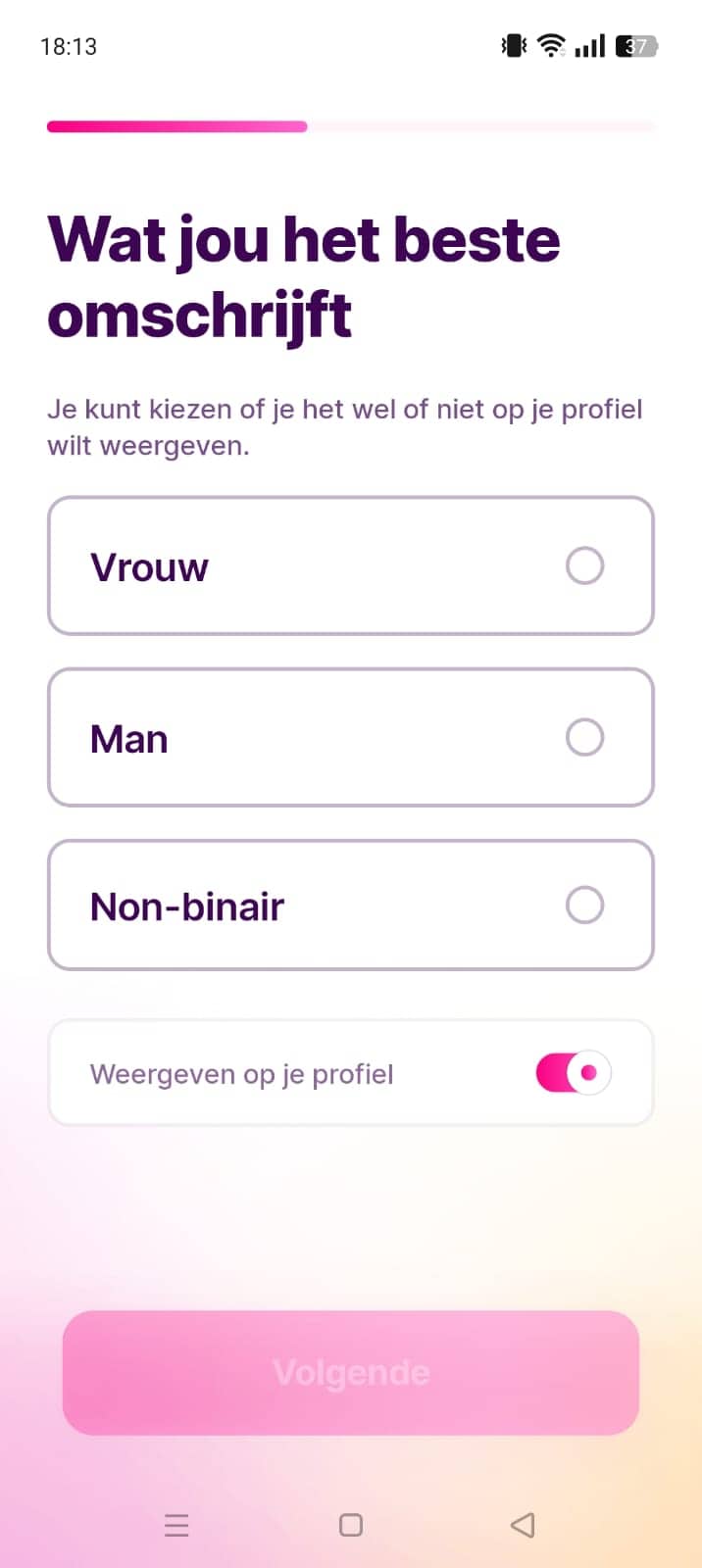 Aanmelden geslacht keuze
