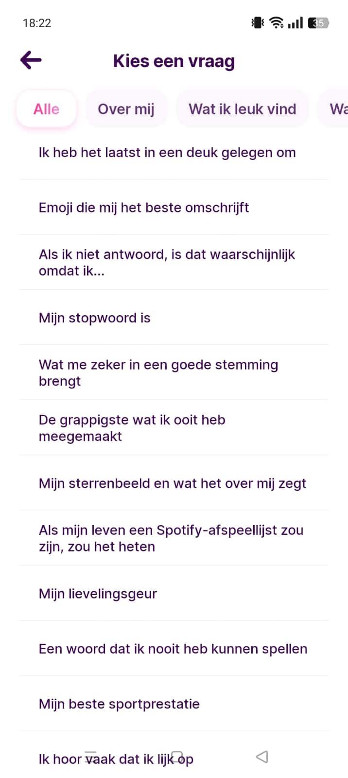 Kies een vraag