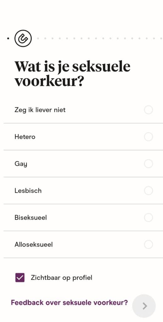 Hinge Aanmeldformulier voorkeuren