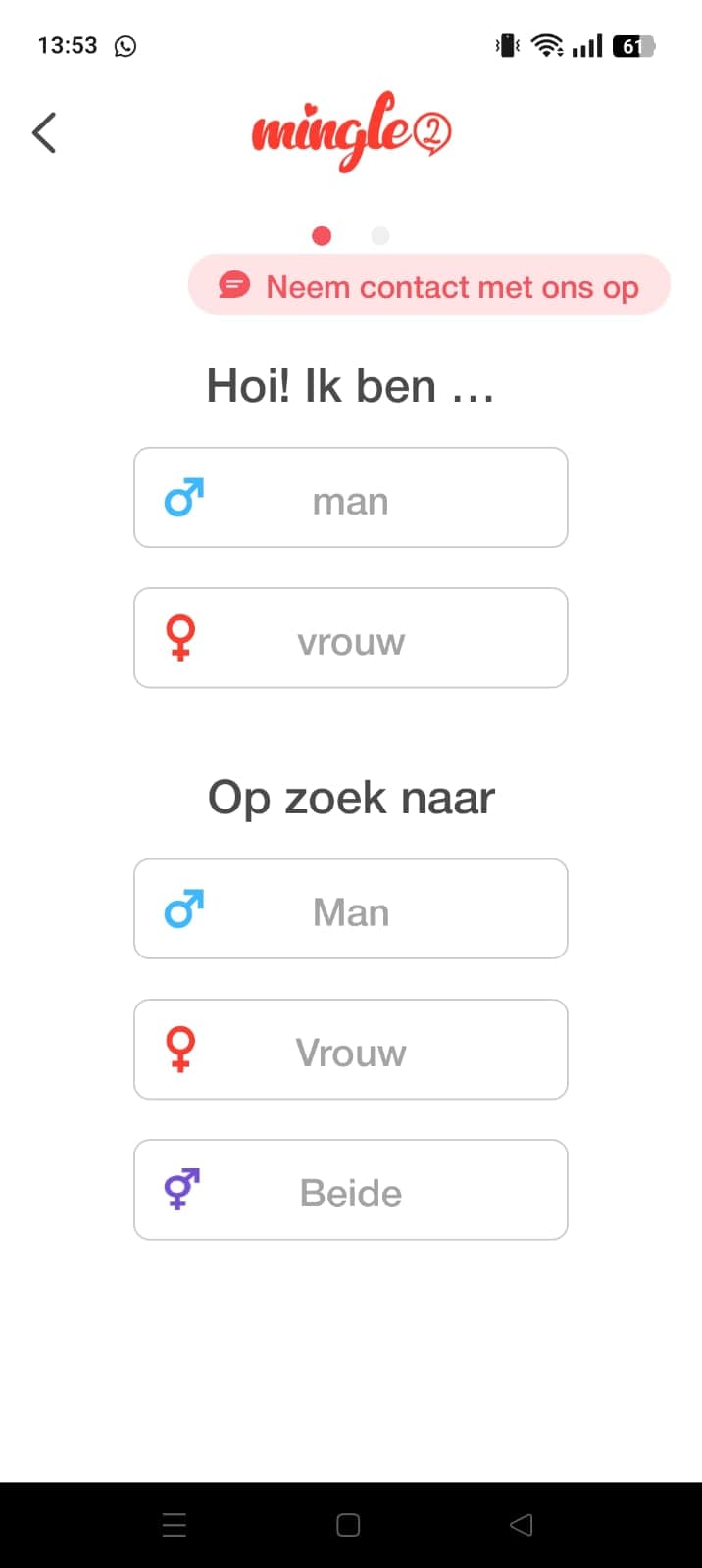 Aanmelden man of vrouw