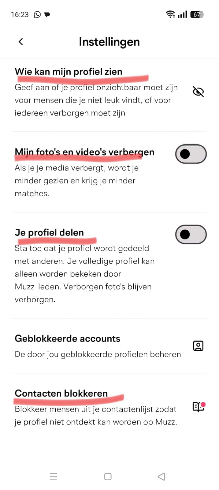 Profiel instellingen