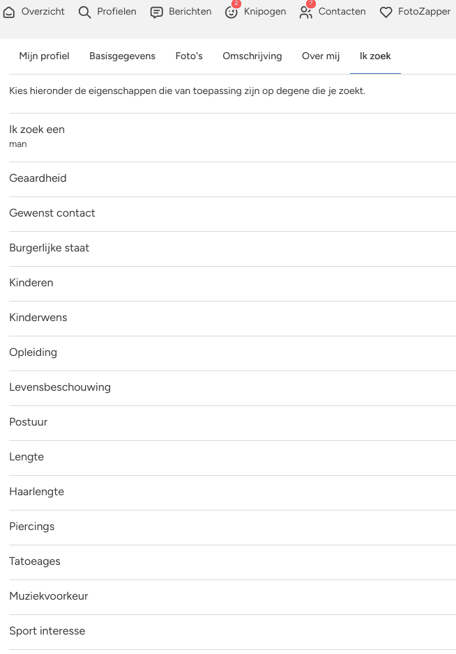 Profiel invullen