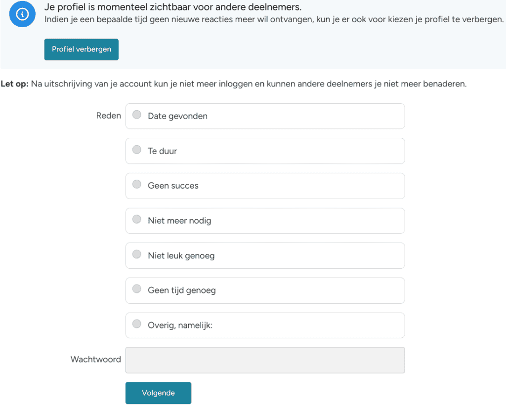 DatingEasy - Account verwijderen