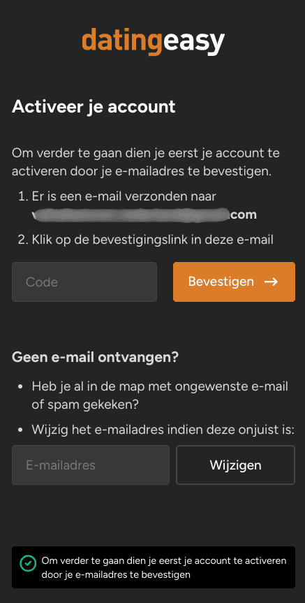 DatingEasy - Activeer account