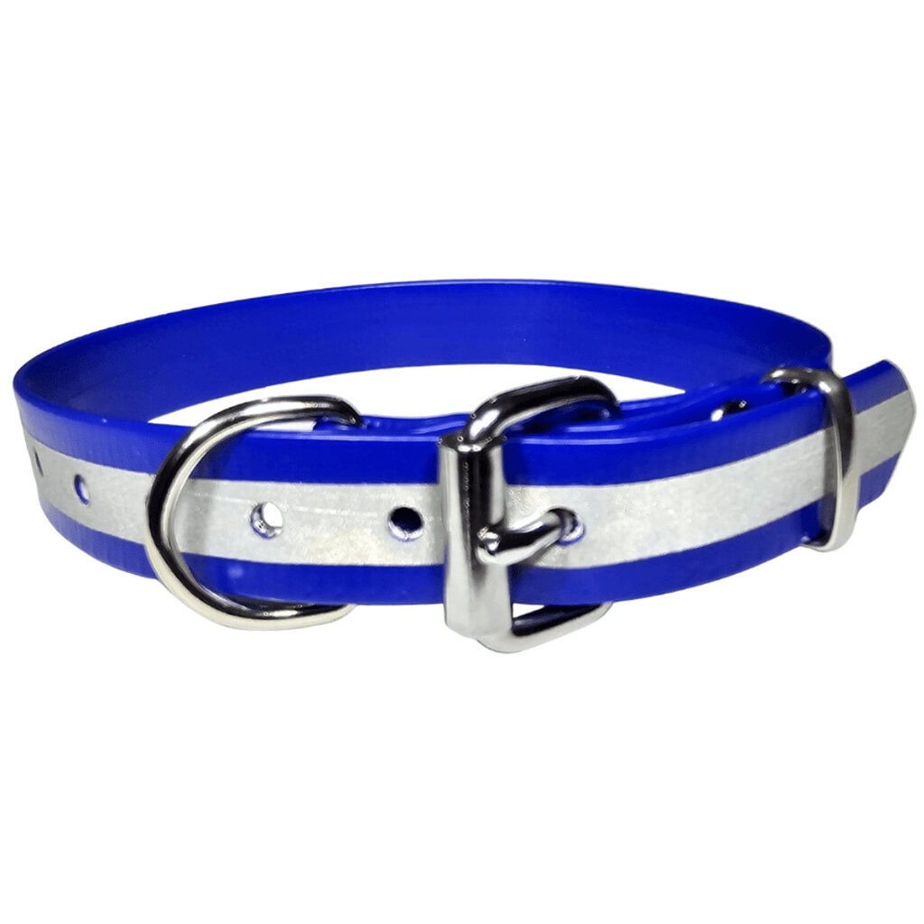 Working dog collar reflective biothane blue