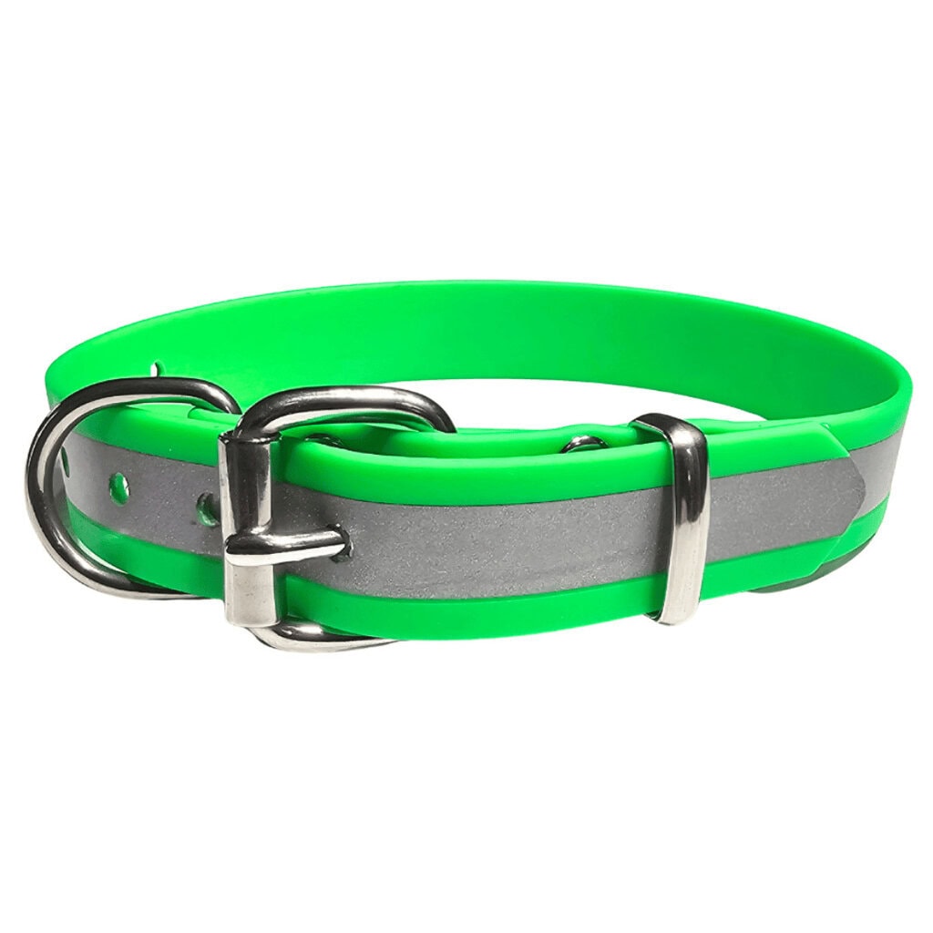 Working dog collar reflective biothane in bright green
