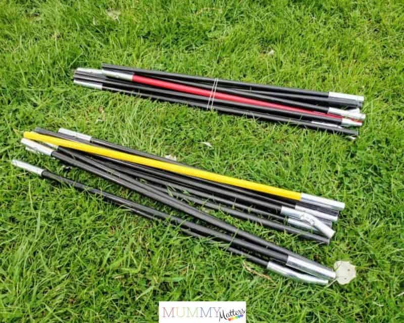 Colour-coded poles on the Coleman Oak Canyon 6 tent