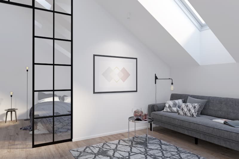 Skylight installed into a loft ceiling.