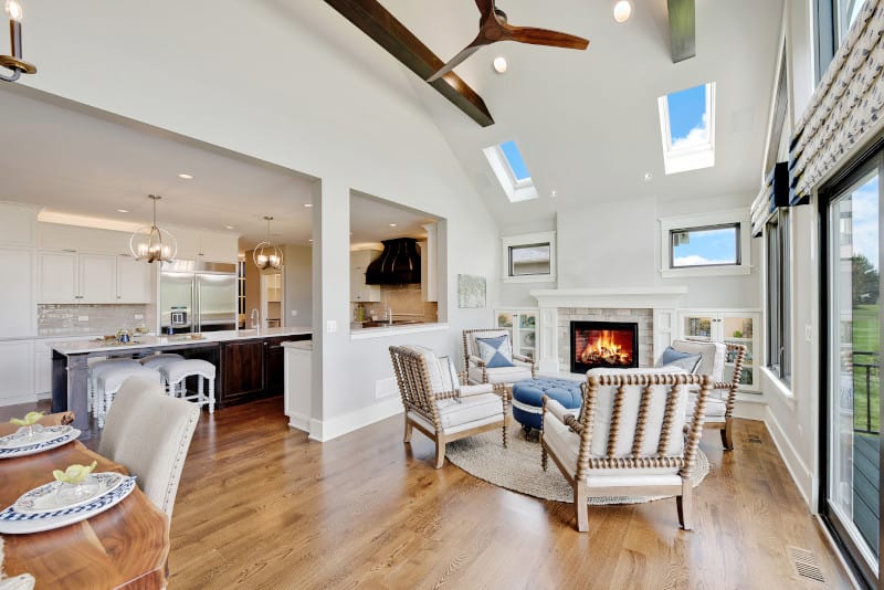 Family room with twin skylight installation.