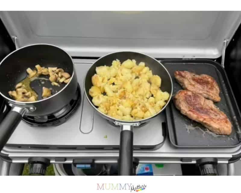 Cooking a family meal on the Campingaz Camping Kitchen 2 Multi-Cook
