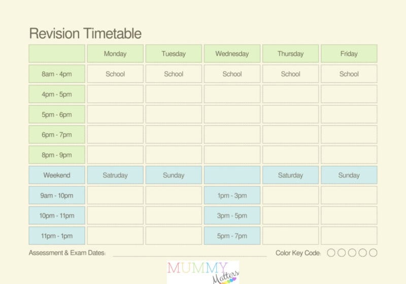 GCSE Revision timetable template