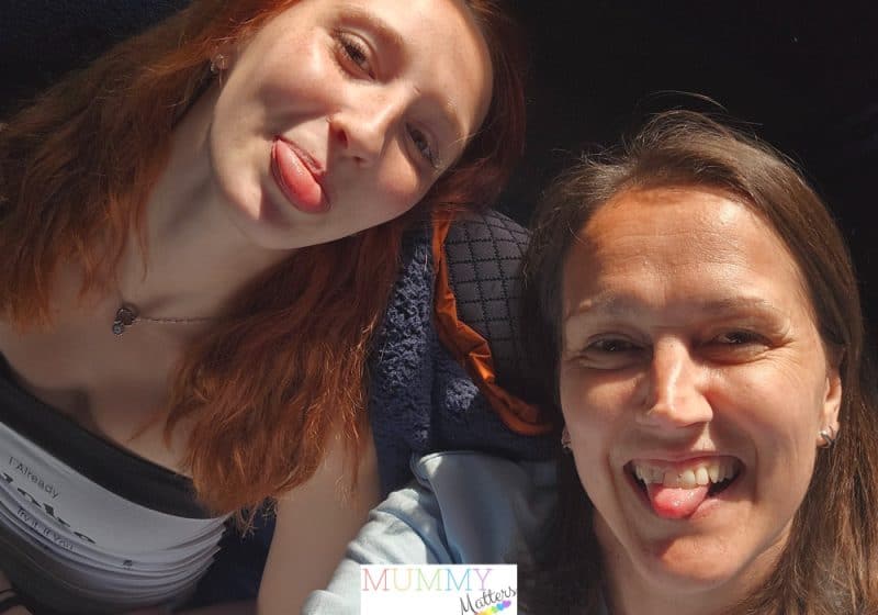 Mum and daughter pulling faces