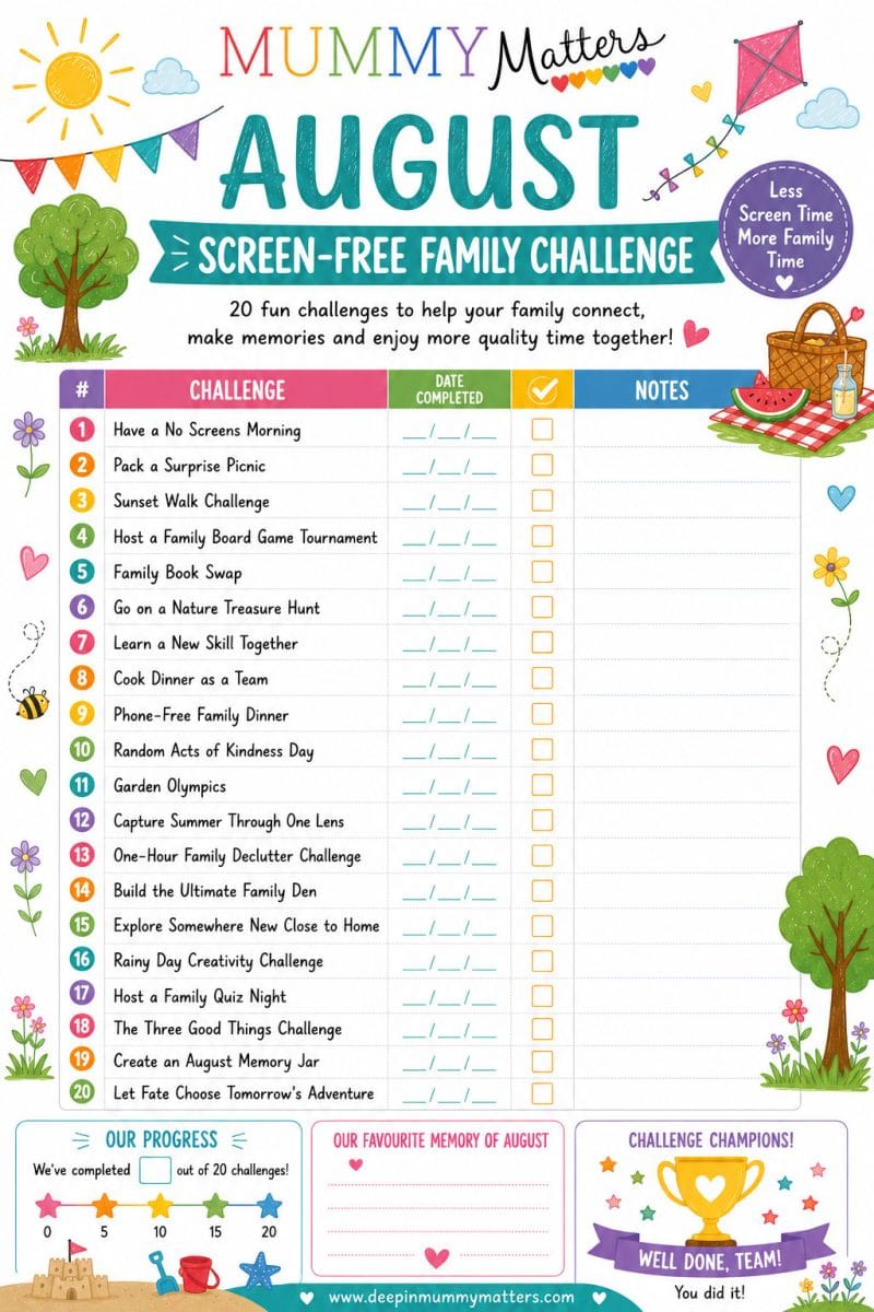 August Screen-Free Family Challenge Tracker