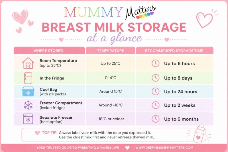 Breast milk storage at a glance