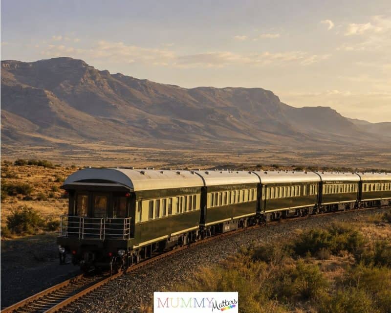 Luxury train travelling through the South African landscape between Cape Town and Pretoria