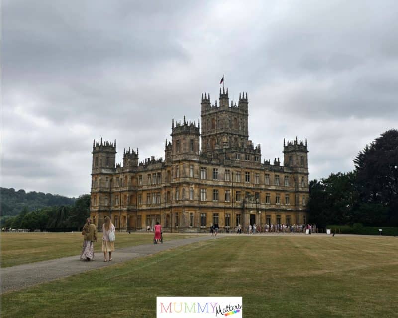 Front view of Highclere Castle, the filming location of Downton Abbey.