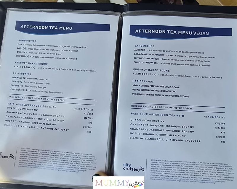City Cruises Afternoon Tea Menu
