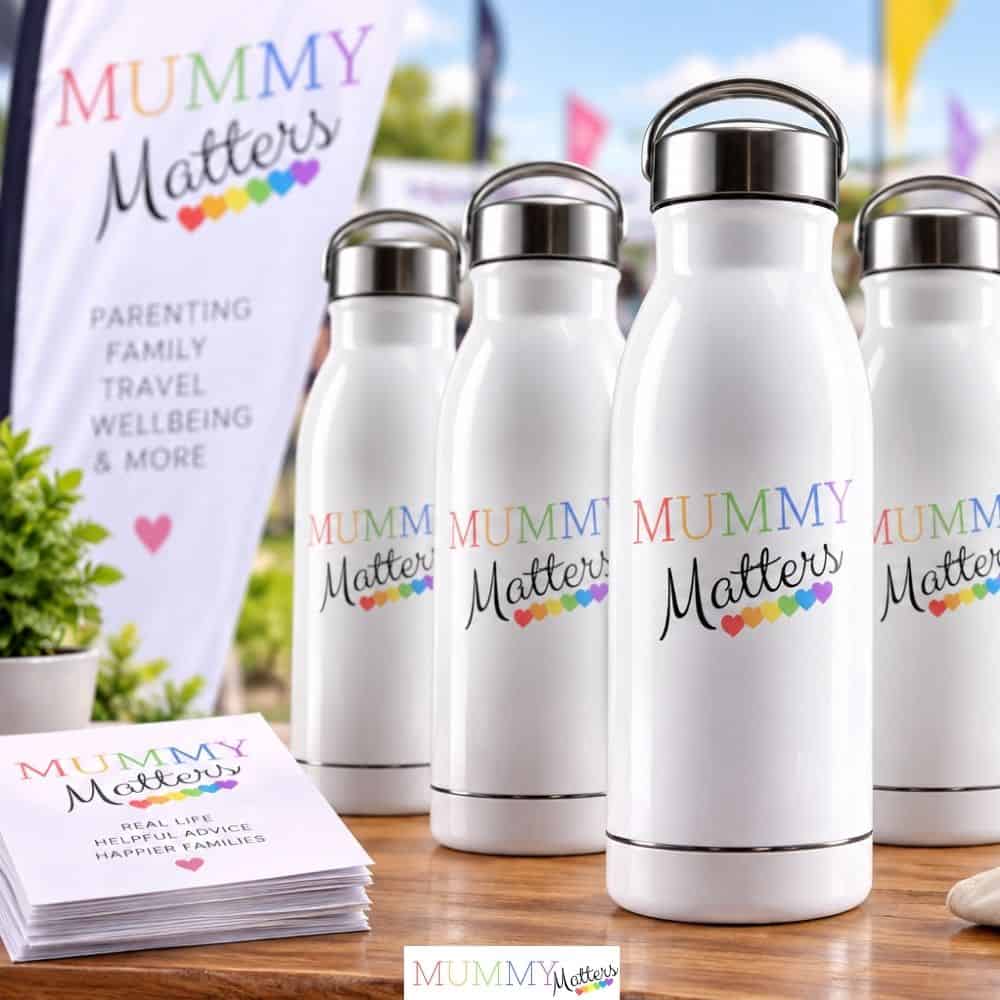 Mummy Matters branded water bottles