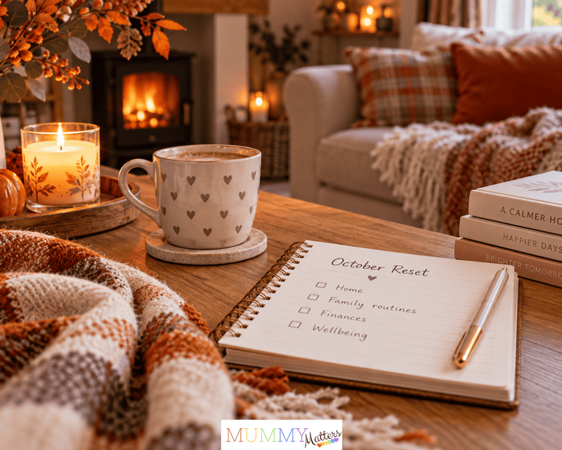 Cosy autumn living room with an October reset planner