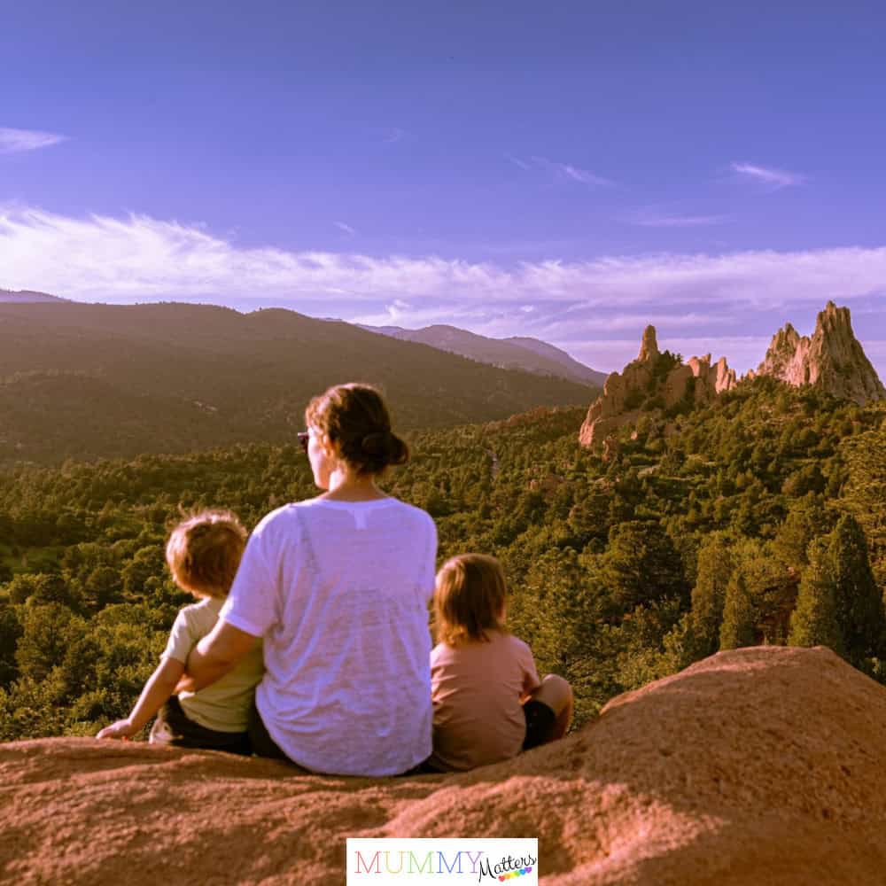 A woman and two children on a family adventure