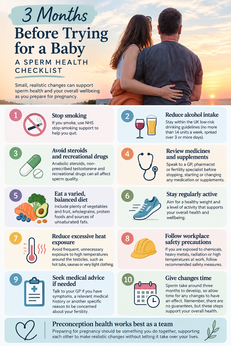 Three-month sperm health checklist before trying for a baby