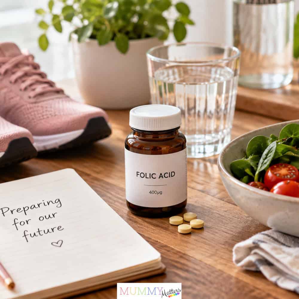 Healthy food, folic acid and exercise for preconception health before pregnancy