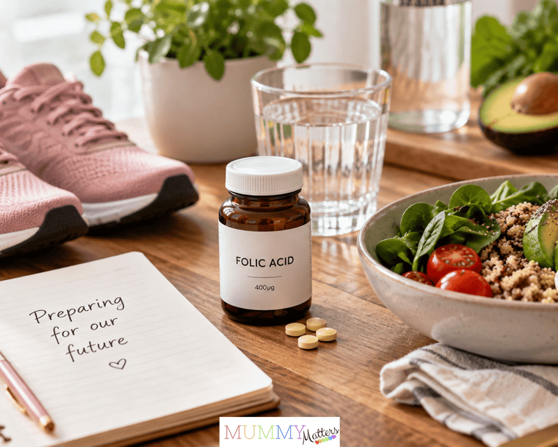 Healthy food, folic acid and exercise for preconception health before pregnancy