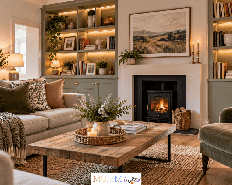 Bespoke furniture mixed with existing pieces in a characterful living room