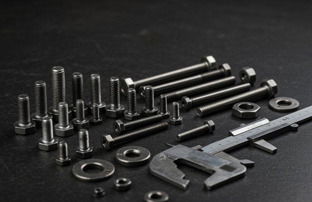 High-quality steel fasteners, bolts, and nuts for industrial use and construction projects.
