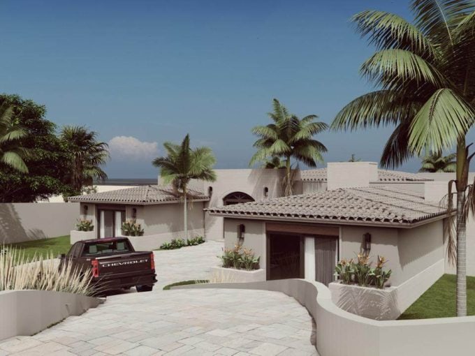 Stunning Diamante Cabo San Lucas Real Estate Property With Lush Landscaping, Palm Trees, And Modern Architecture, Perfect For Luxury Living In Baja California Sur.