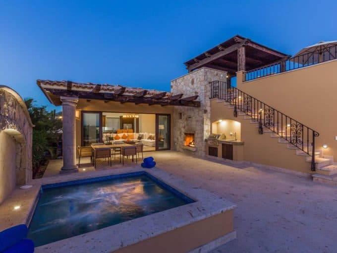 Casitas Terrace With A Hot Tub At Dusk, Diamante