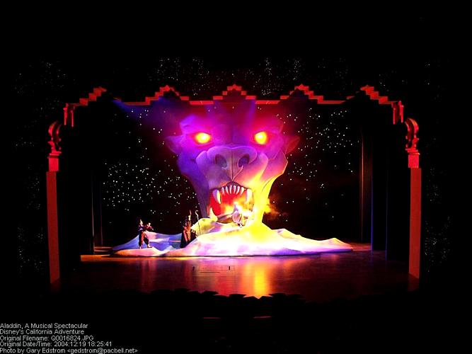 Aladdin’s Cave of Wonders glows on stage as Broadway actors bring Disney magic to life in this thrilling musical experience.