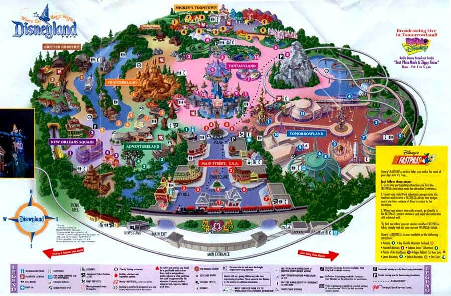 Vibrant illustrated Disneyland Park Map with lands, attractions, and paths—an essential visual guide for Disney fans.