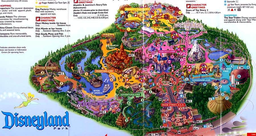Colorful illustrated Disneyland Park map showcasing all iconic lands, must-see attractions, and easy-to-follow labeled routes.