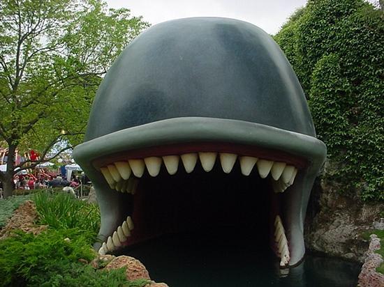 Monstro the whale towers above Storybook Land Canal Boats’ entrance, his giant mouth welcoming Disneyland guests into adventure.