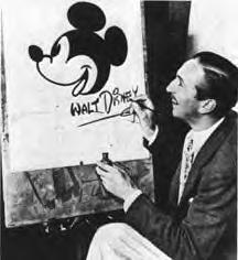 Walt Disney happily sketches Mickey Mouse and signs his name, evoking the magic and nostalgia of Disney theme park memories.