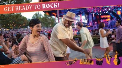 Fans dance joyfully at Garden Rocks in EPCOT, with a lively crowd and stage as popular artists put on an energetic live performance.