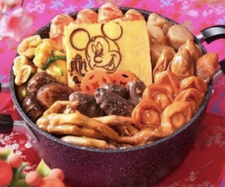 A festive Japanese hot pot topped with a Mickey Mouse omelet, just like the adorable Lunar New Year eats at Hong Kong Disneyland.