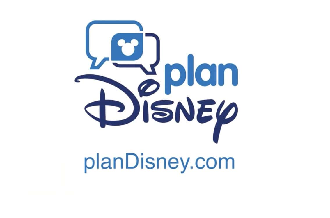 PlanDisney logo with chat bubbles and "planDisney.com" in blue, inviting Disney fans to get tips from official planDisney pros.