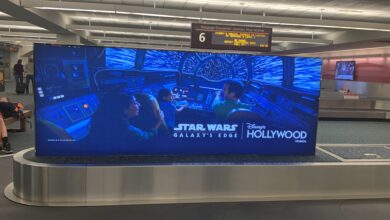 Star Wars: Galaxy's Edge baggage claim display at Disney's Hollywood Studios, promoting the immersive park experience.