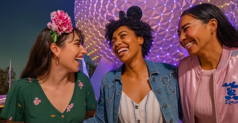 Three adult women in front of Epcot.